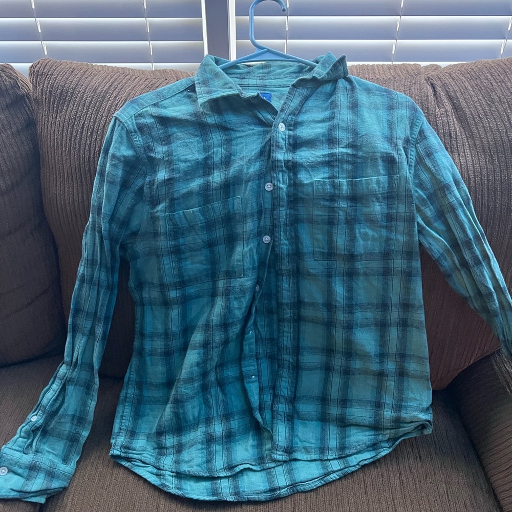 Arizona Jean Company Teal Plaid Casual Button Down Shirt